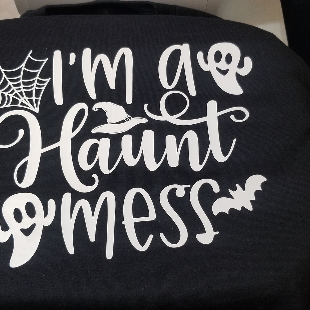Hand Crafted Black Tee with White Halloween Print